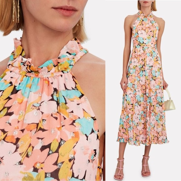 SAYLOR Missie Floral Midi Maxi Dress in Retro Floral Metallic Size Large Spring - Picture 1 of 13